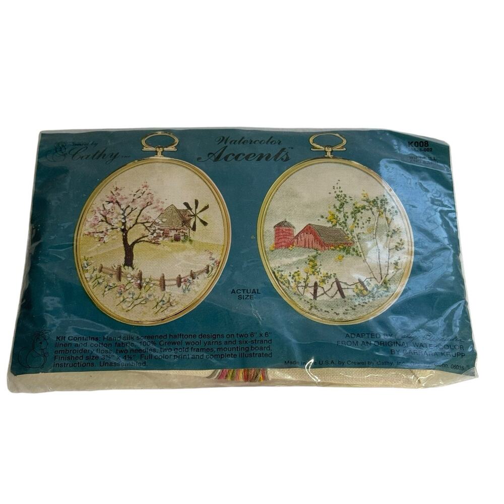 Cathy Needlecraft Watercolor Accents Windmill and Barn Crewel Embroidery Kit